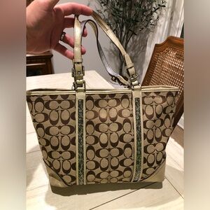 Vintage Coach Brown/Tan Canvas Tote with Gold Accents and Hangtag #8K52